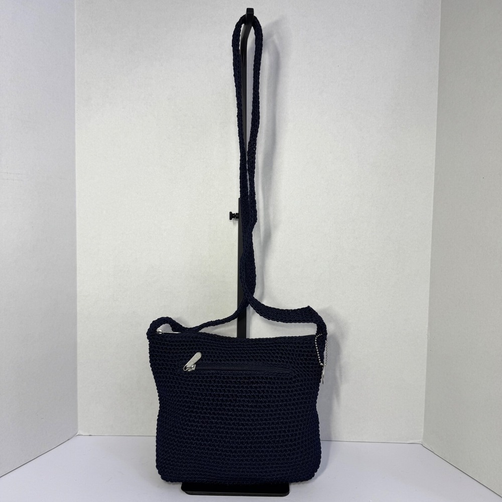 The Sak Navy Blue Crochet Crossbody Bag Small Zippered Boho Purse with Hangtag